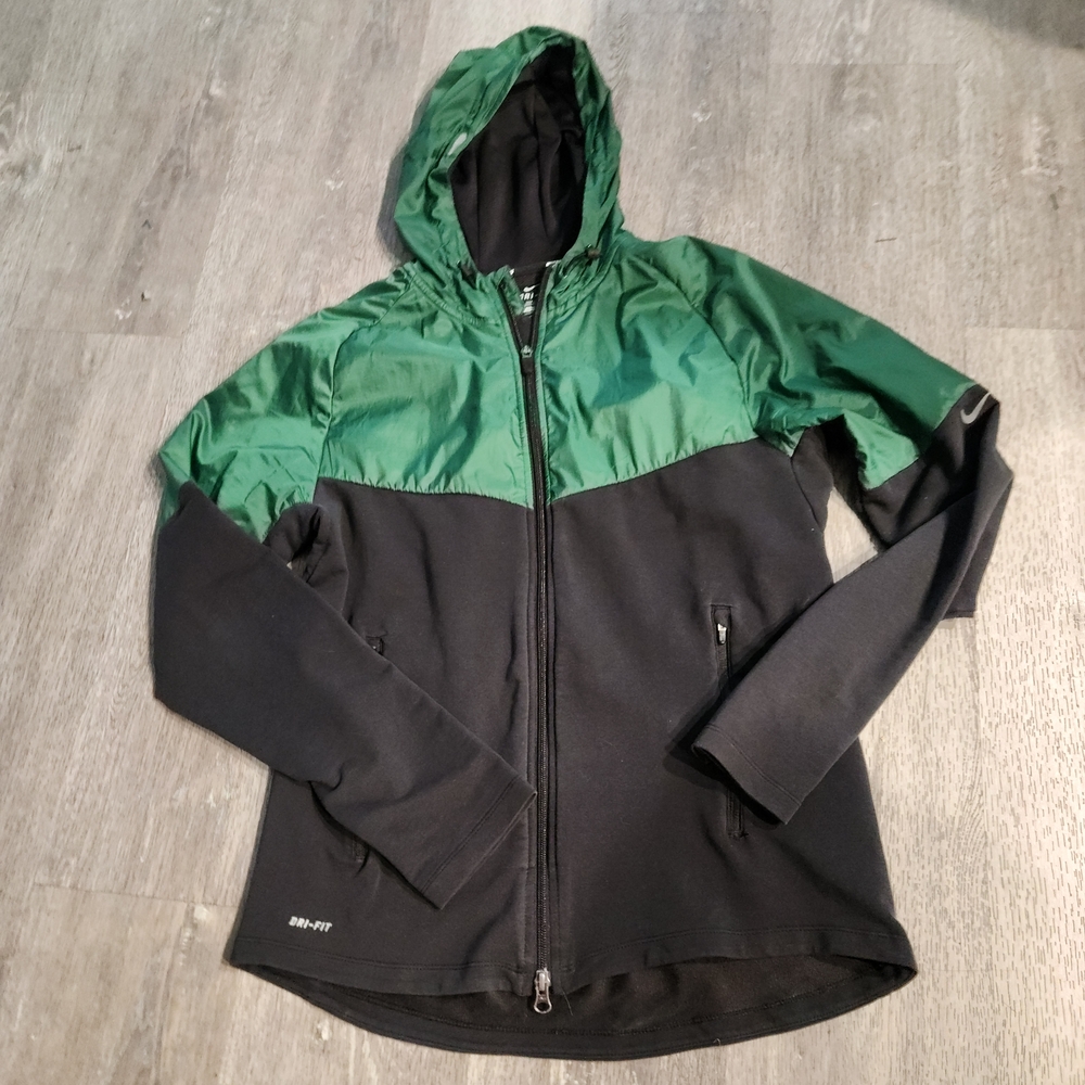 Nike Women's Two-Tone Ski Jacket - Green and Black Windbreaker